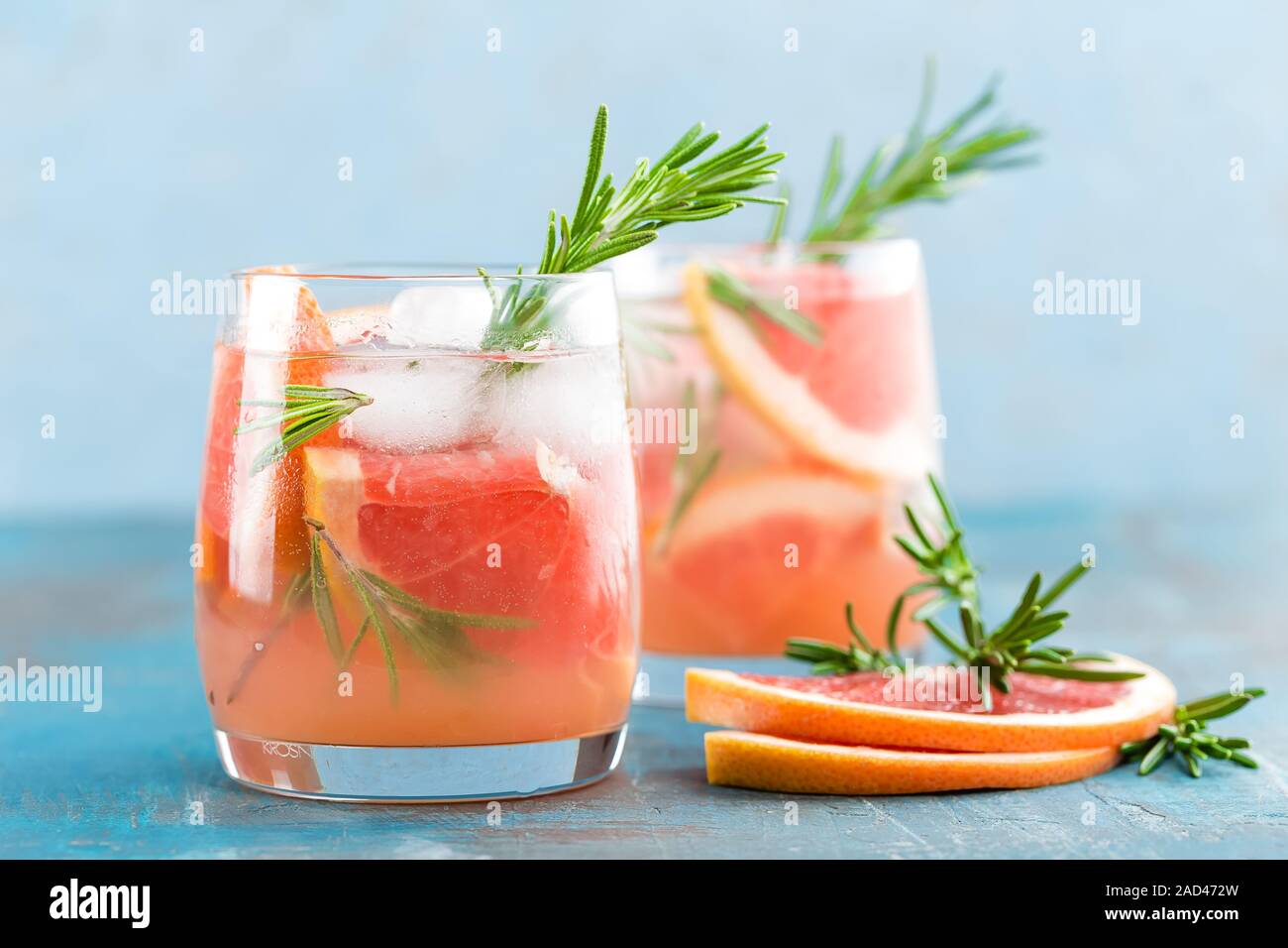 Grapefruit and rosemary gin cocktail, refreshing drink with ice Stock