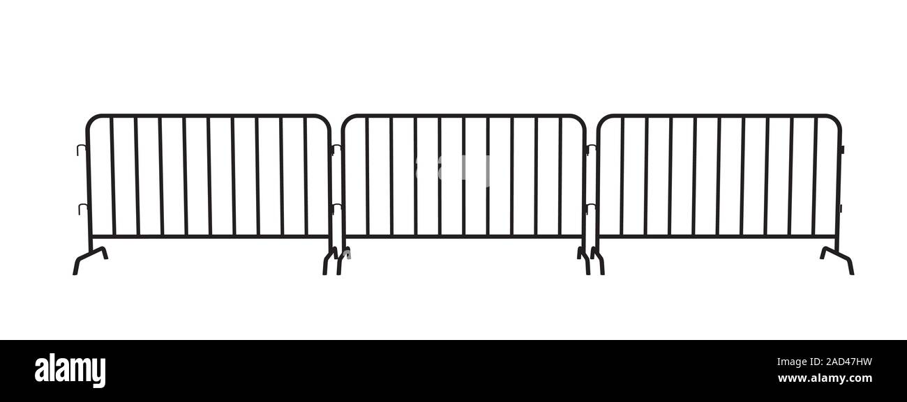 Urban portable steel barrier. Black silhouette of a barrier fence on a ...
