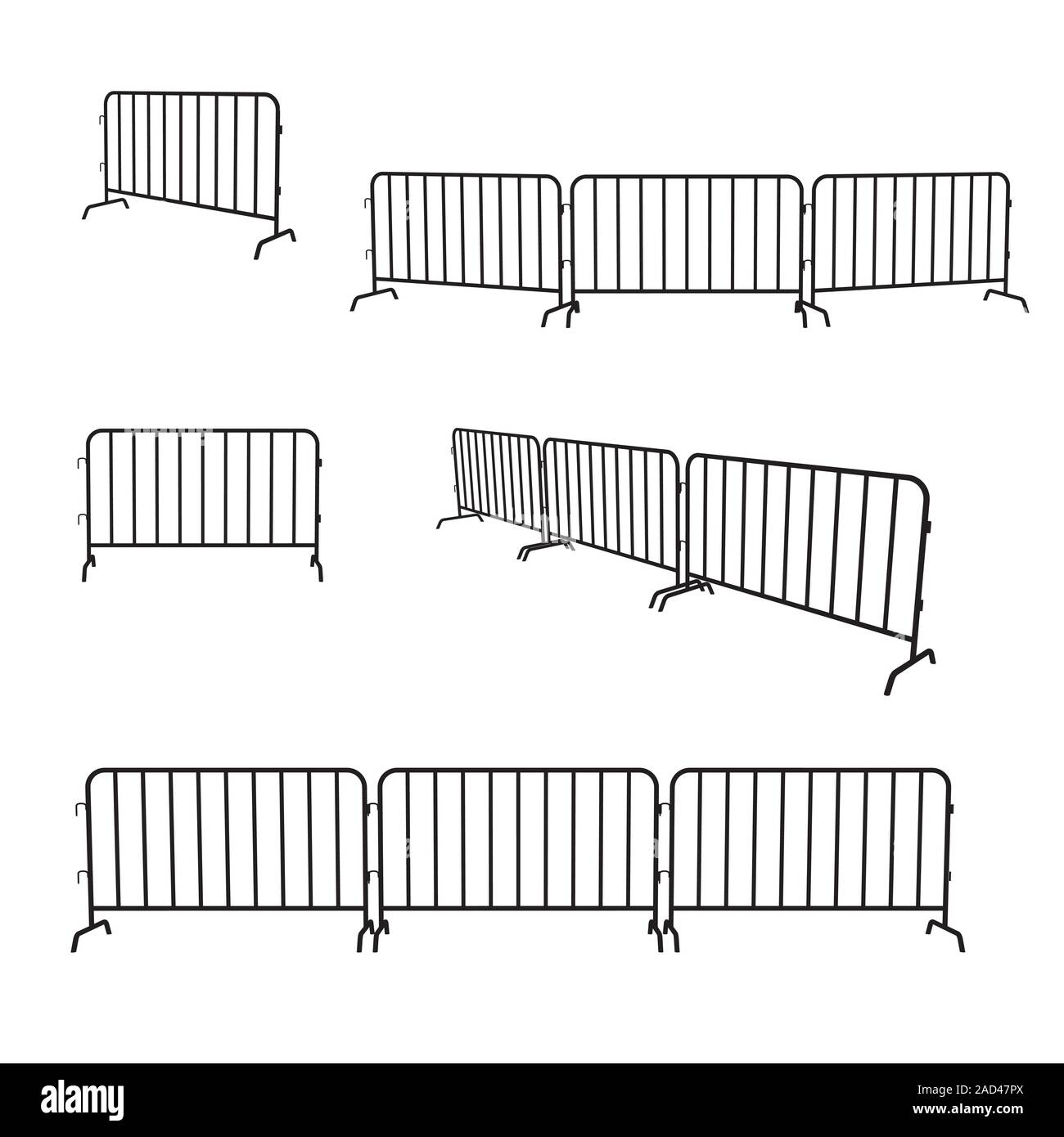Urban portable steel barrier. Black silhouette of a barrier fence on a ...