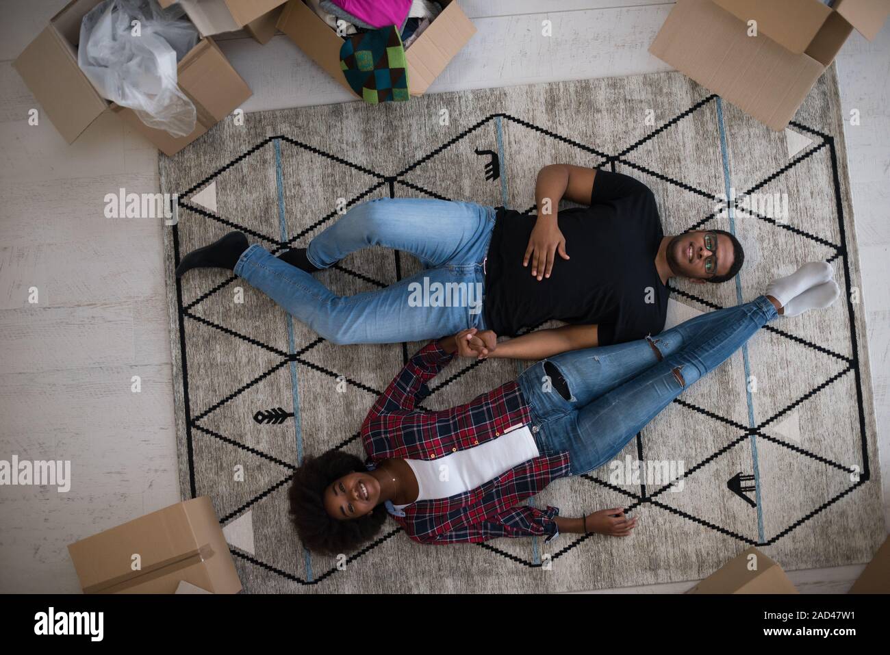 Top view of attractive young African American couple Stock Photo - Alamy