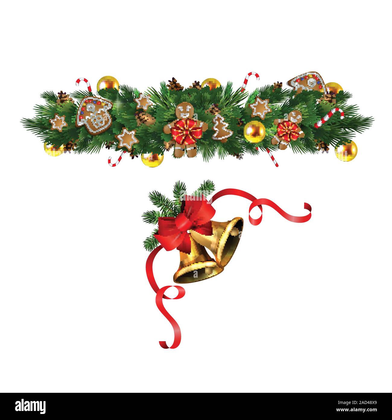 Christmas decorations with fir tree golden jingle bells Stock Vector ...