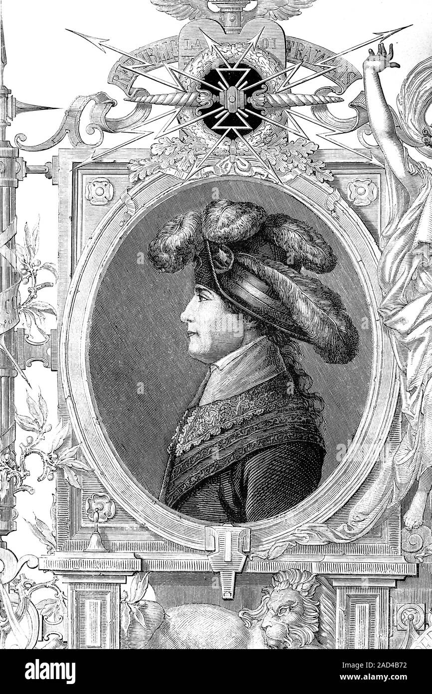 Barthelemy Catherine Joubert. General of Napoleon. French revolutionary wars. Born 1769, died 1799. Antique illustration. 1890. Stock Photo