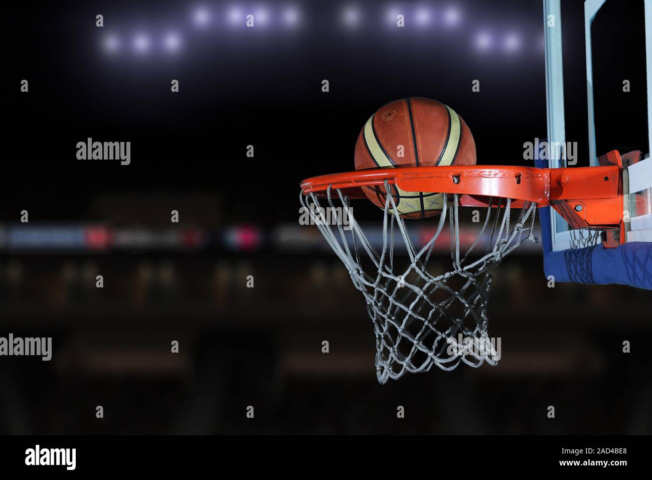 basketball ball and net on grey background Stock Photo