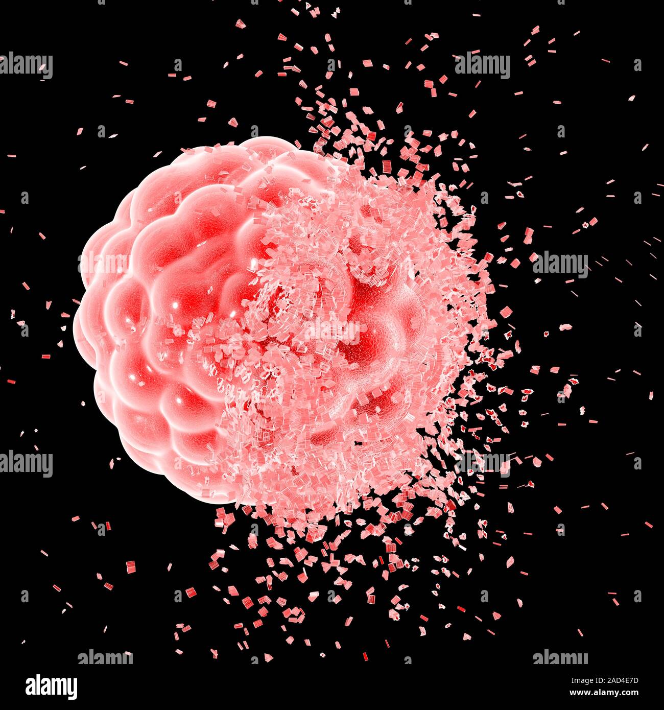 Computer artwork depicting a tumour cell dissolving by laser or drug ...