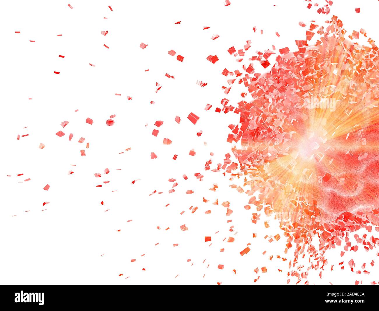 Computer artwork depicting a tumour cell dissolving by laser or drug ...
