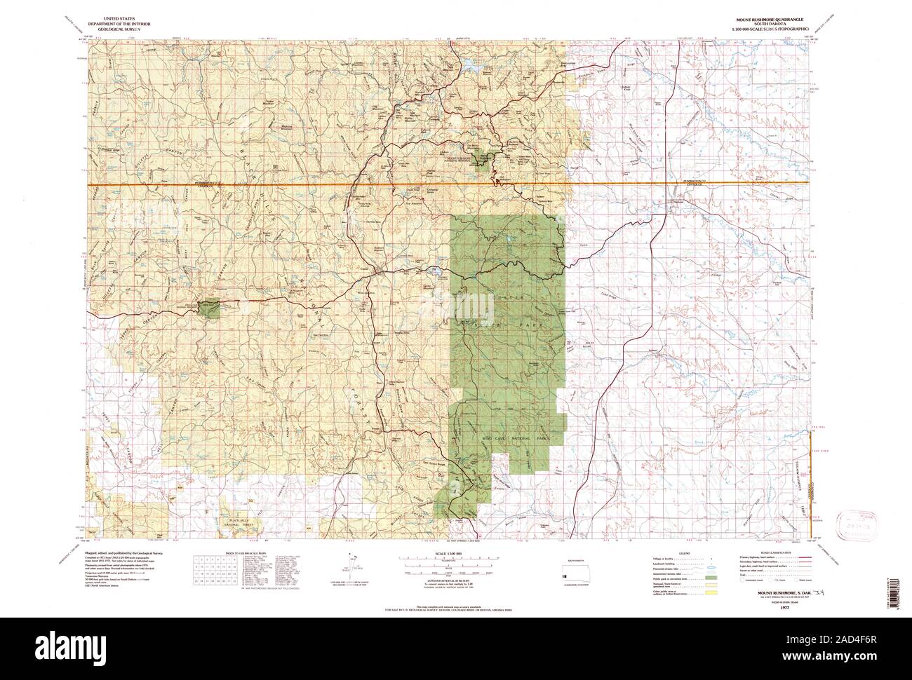 USGS TOPO Map South Dakota SD Mount Rushmore 344702 1977 100000 Restoration Stock Photo