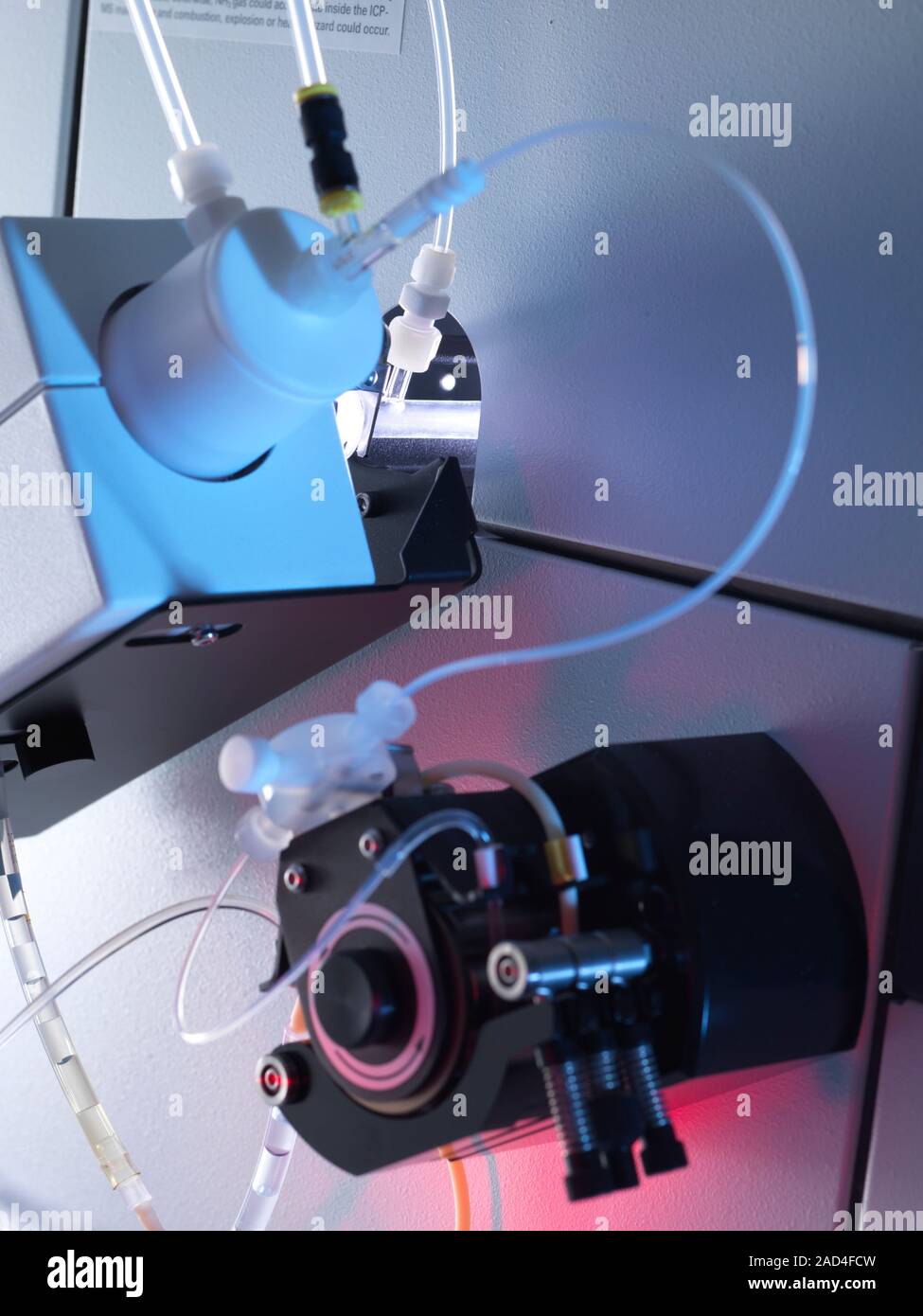 Triple quadrupole mass spectroscopy. Close-up of the sample injection ...