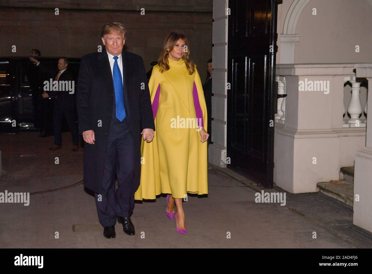 US President Donald Trump and wife Melania arrive at Clarence House, central London, to meet the Prince of Wales and the Duchess of Cornwall as Nato leaders gather to mark 70 years of the alliance. PA Photo. Picture date: Tuesday December 3, 2019. Photo credit should read: Victoria Jones/PA Wire Stock Photo