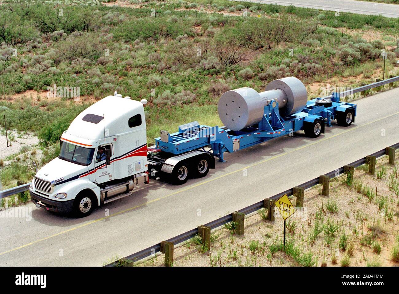 Nuclear waste disposal. Lorry transporting a load of highactivity