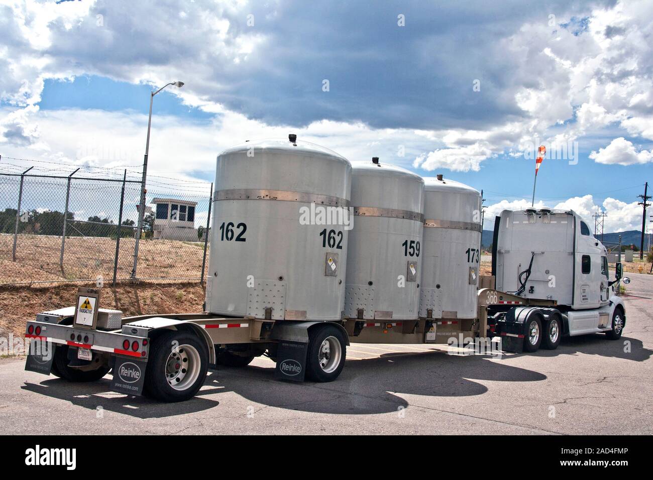 Nuclear waste disposal. Lorry transporting a load of nuclear waste