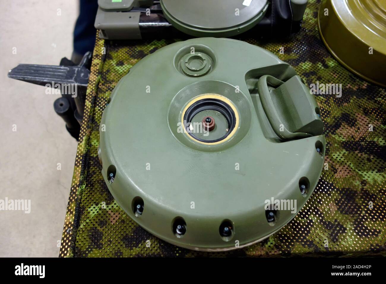 A land mine or landmine used in war by the army Stock Photo