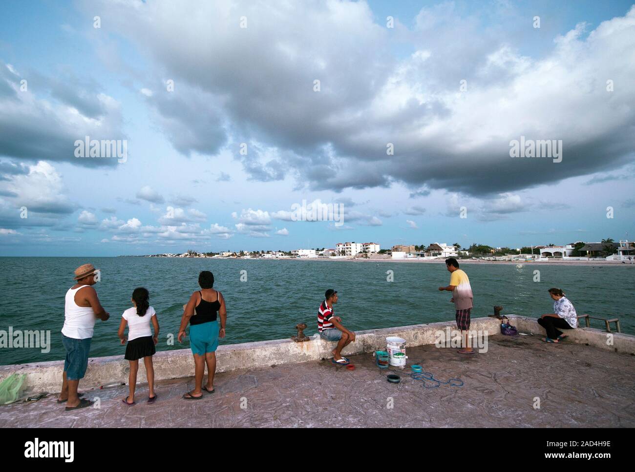 Chicxulub, Yucatan Peninsula, Mexico. Locals fishing on the Gulf of