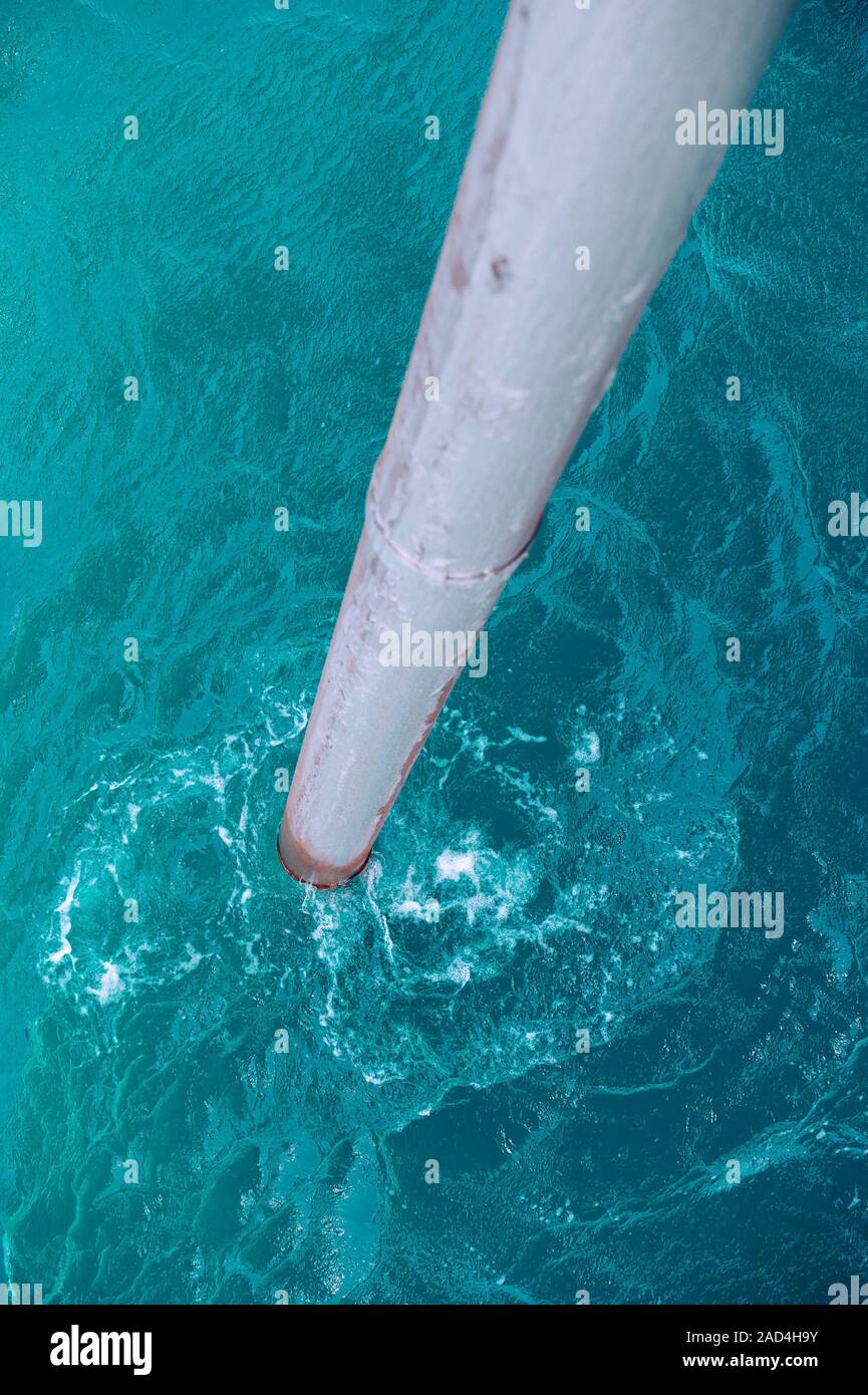 Chicxulub Crater research drilling. Close-up of the drill of Liftboat (L/B) Myrtle in the Gulf of Mexico drilling rock cores from the Chicxulub Crater Stock Photo