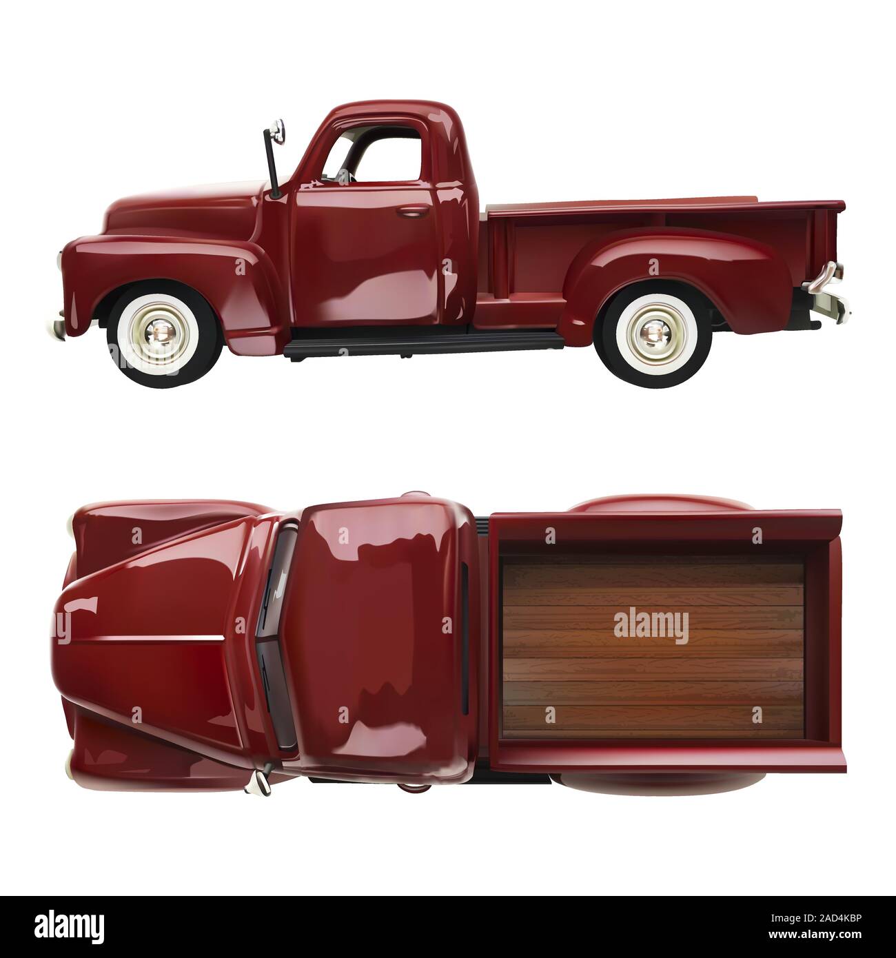 Old Vintage Classic Pickup Red Truck Vector Realistic