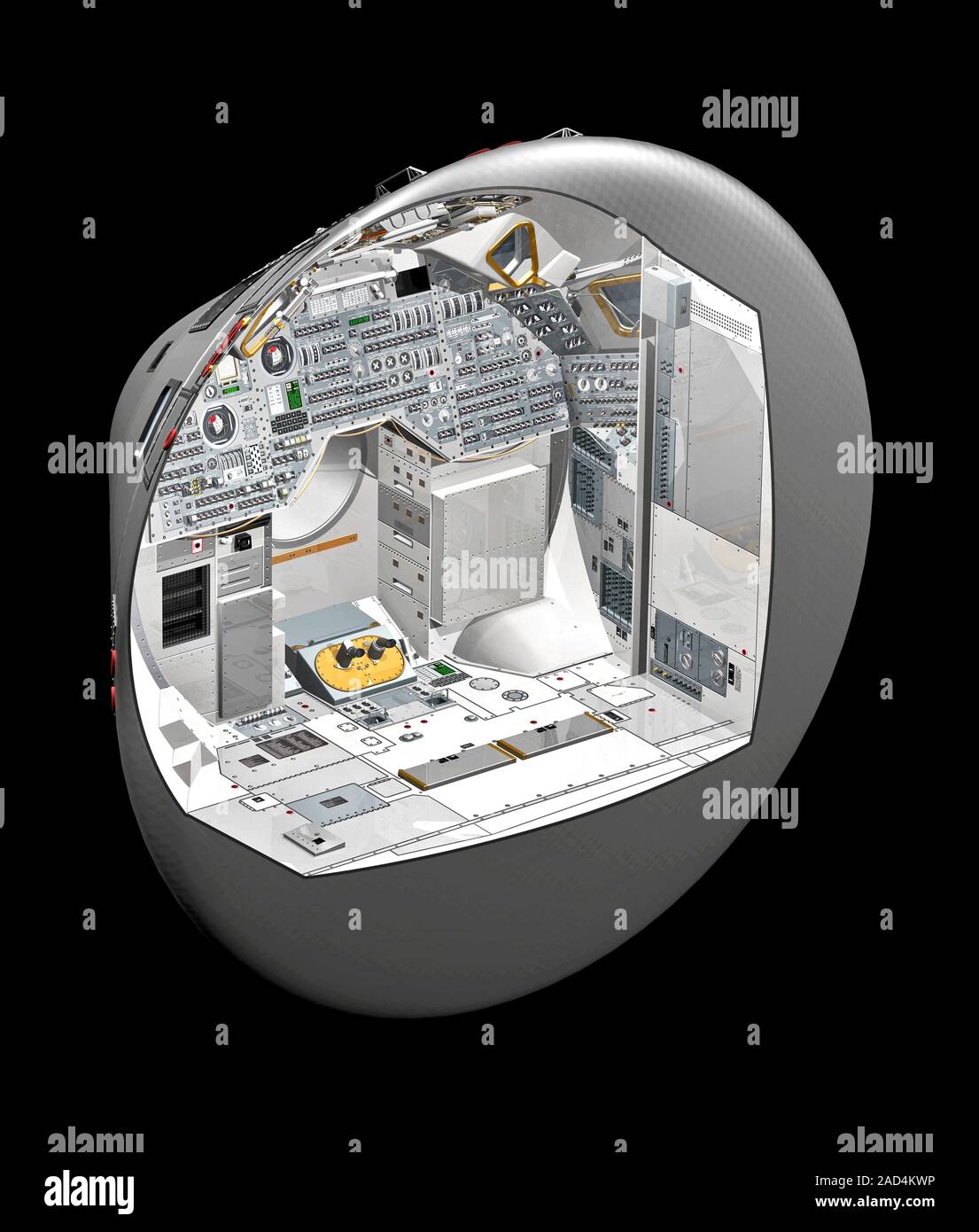 Apollo Command Module, cutaway illustration showing the control panels ...