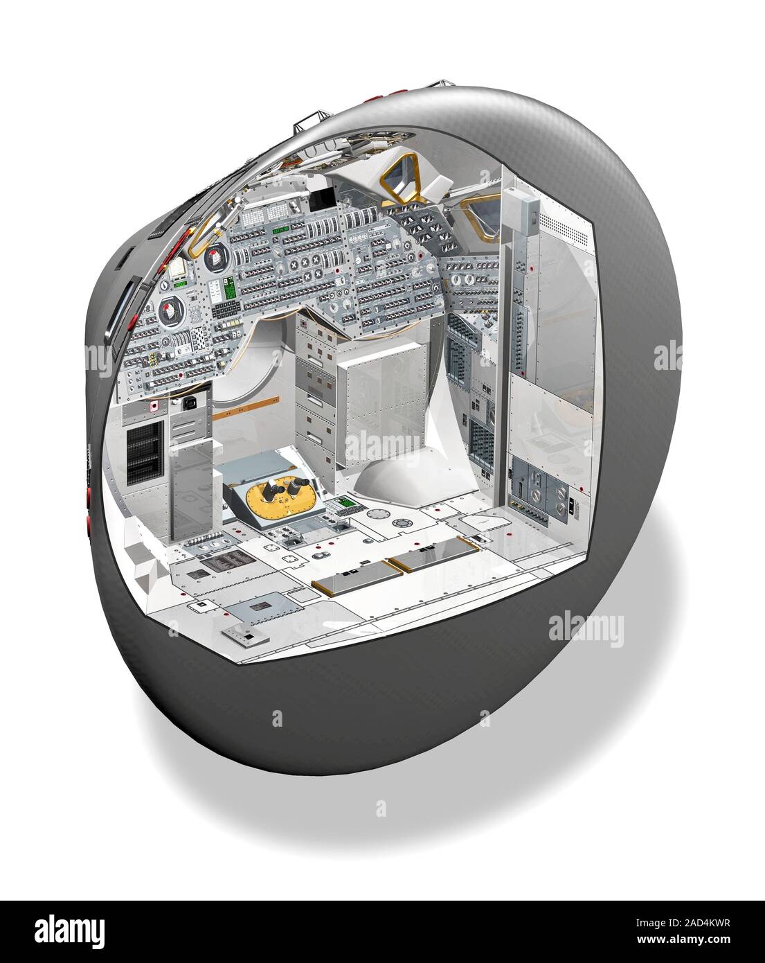 Apollo Command Module, cutaway illustration showing the control panels
