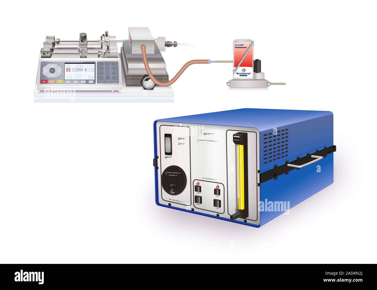 Gas analysis calibration. Illustration of a calibration gas generator