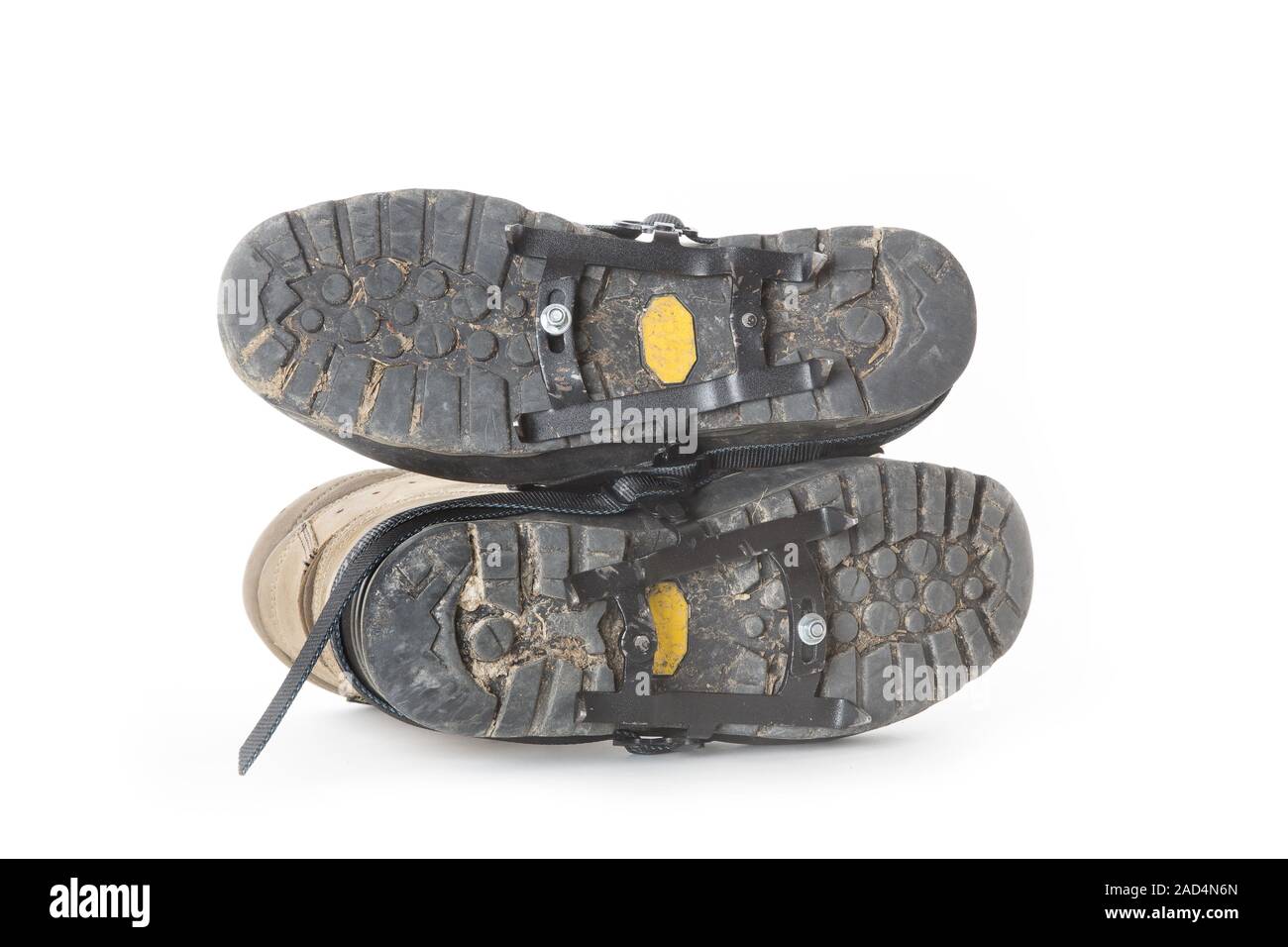 Used hiking boots with Grödel Stock Photo Alamy