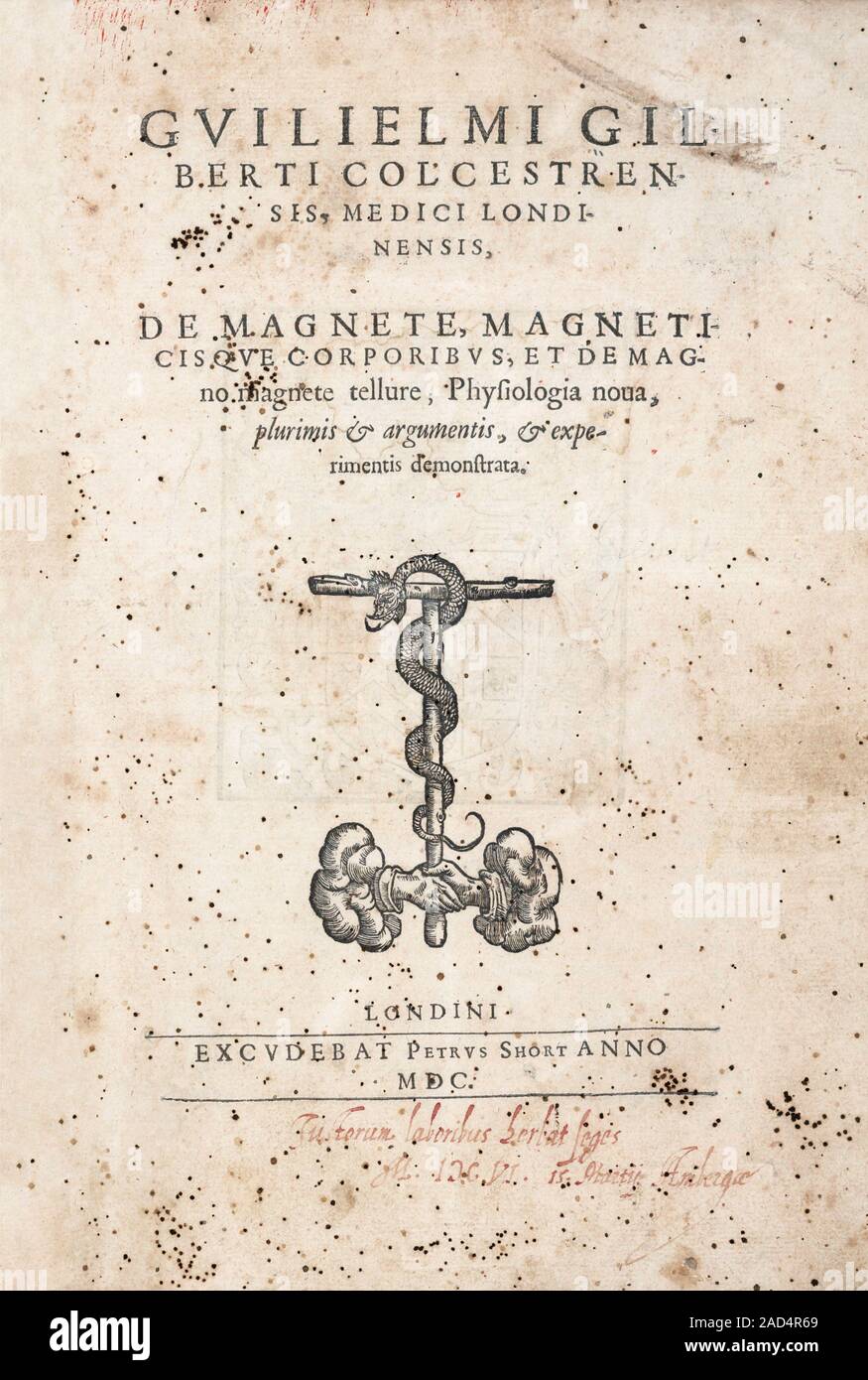 Gilbert's book on Title page of the book 'De (1600