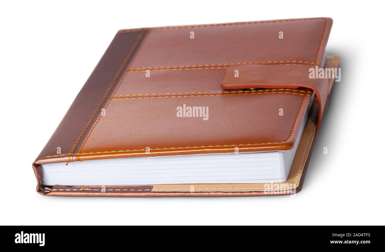 Closed notebook in leather cover rotated Stock Photo