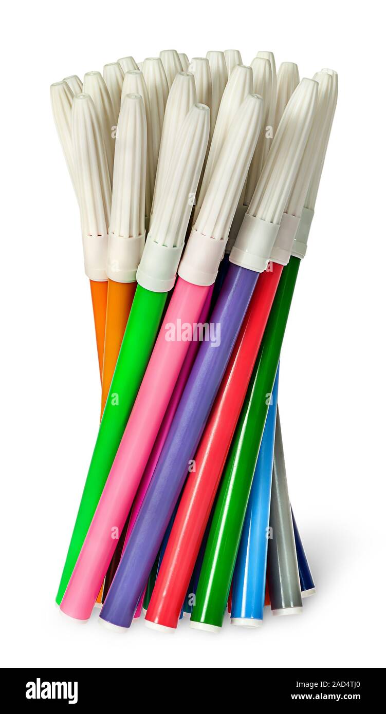 Unsorted set of colored felt pens in bunch Stock Photo