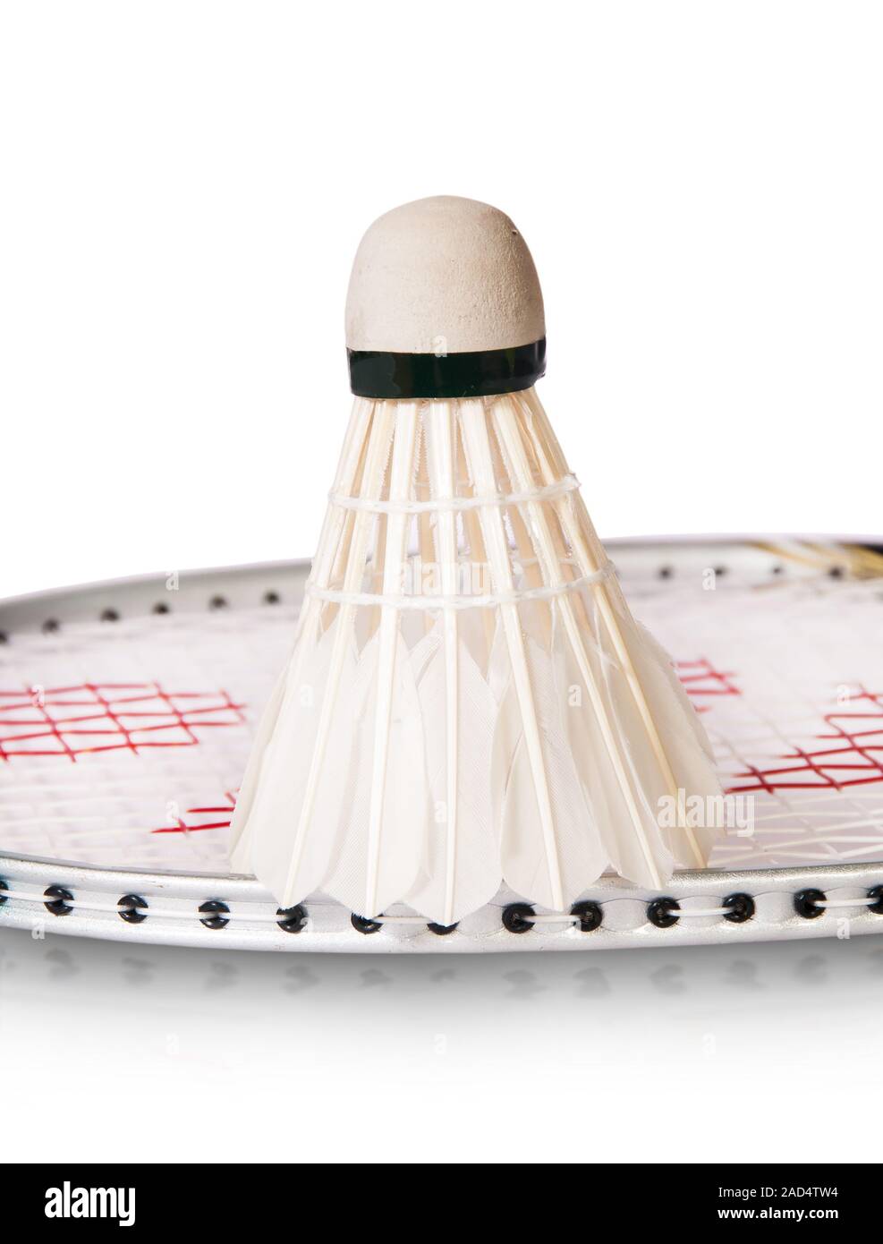 Feather shuttlecocks on the racket standing Stock Photo