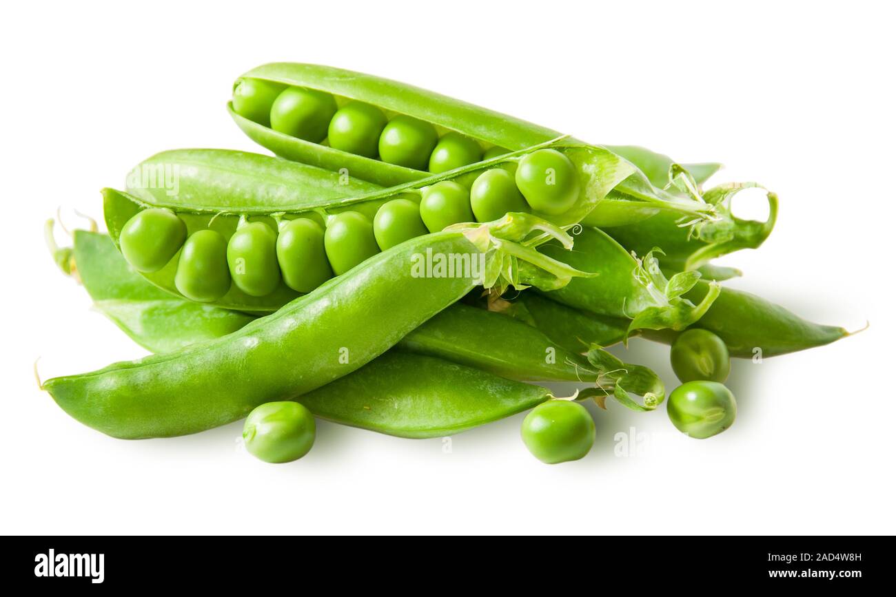 Pile green peas in pods with peas Stock Photo