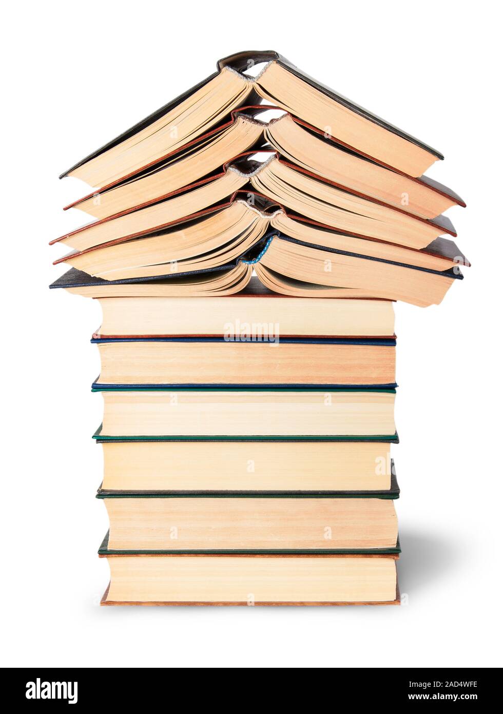 Stack of open and closed old books Stock Photo Alamy
