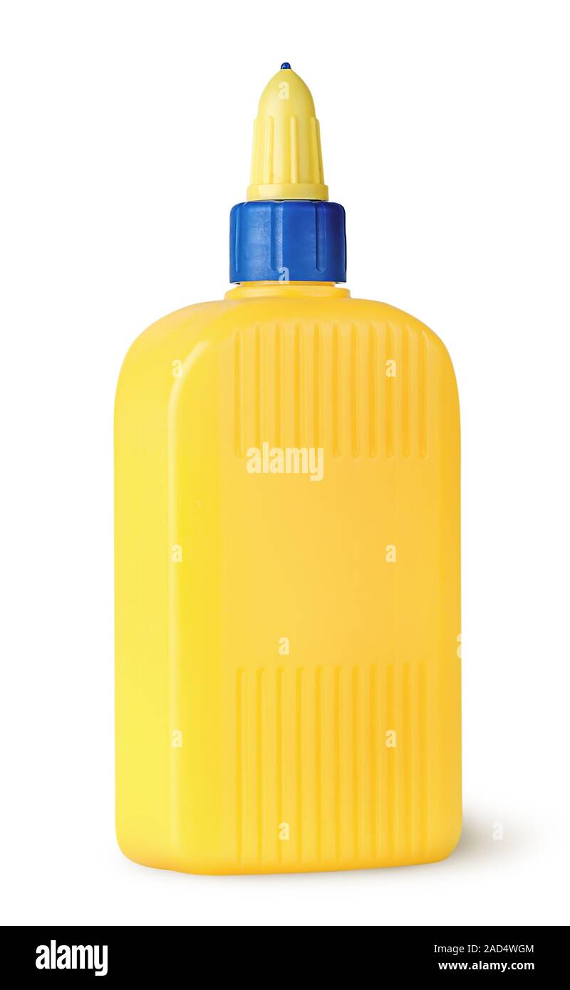 Plastic bottle of glue rotated Stock Photo