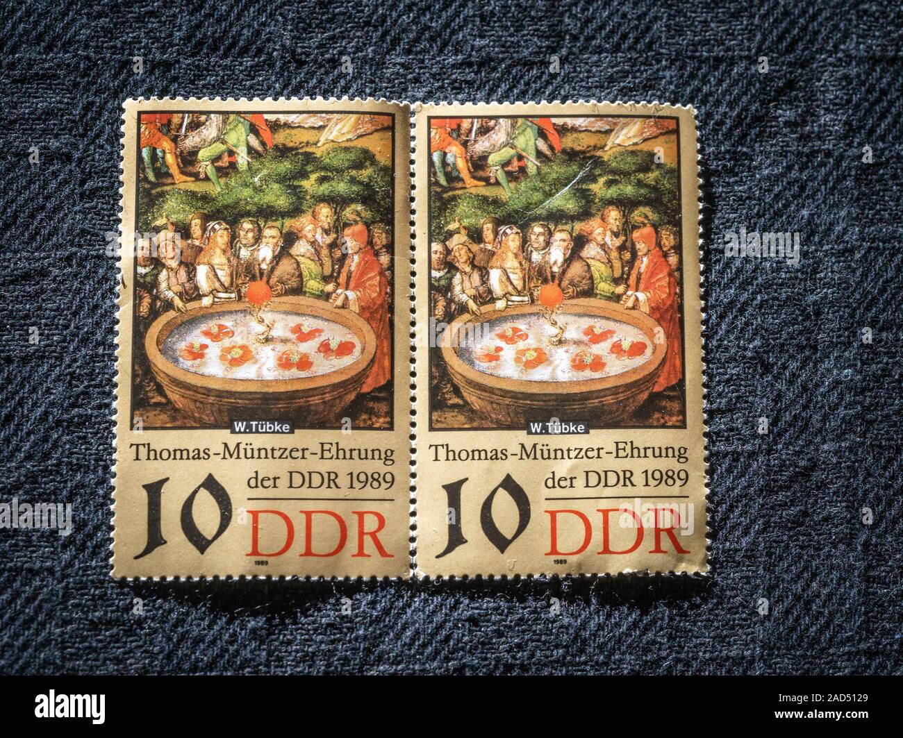 A set of Thomas Muentzer Ehrung 1989 DDR 10 Pfenning stamps Stock Photo