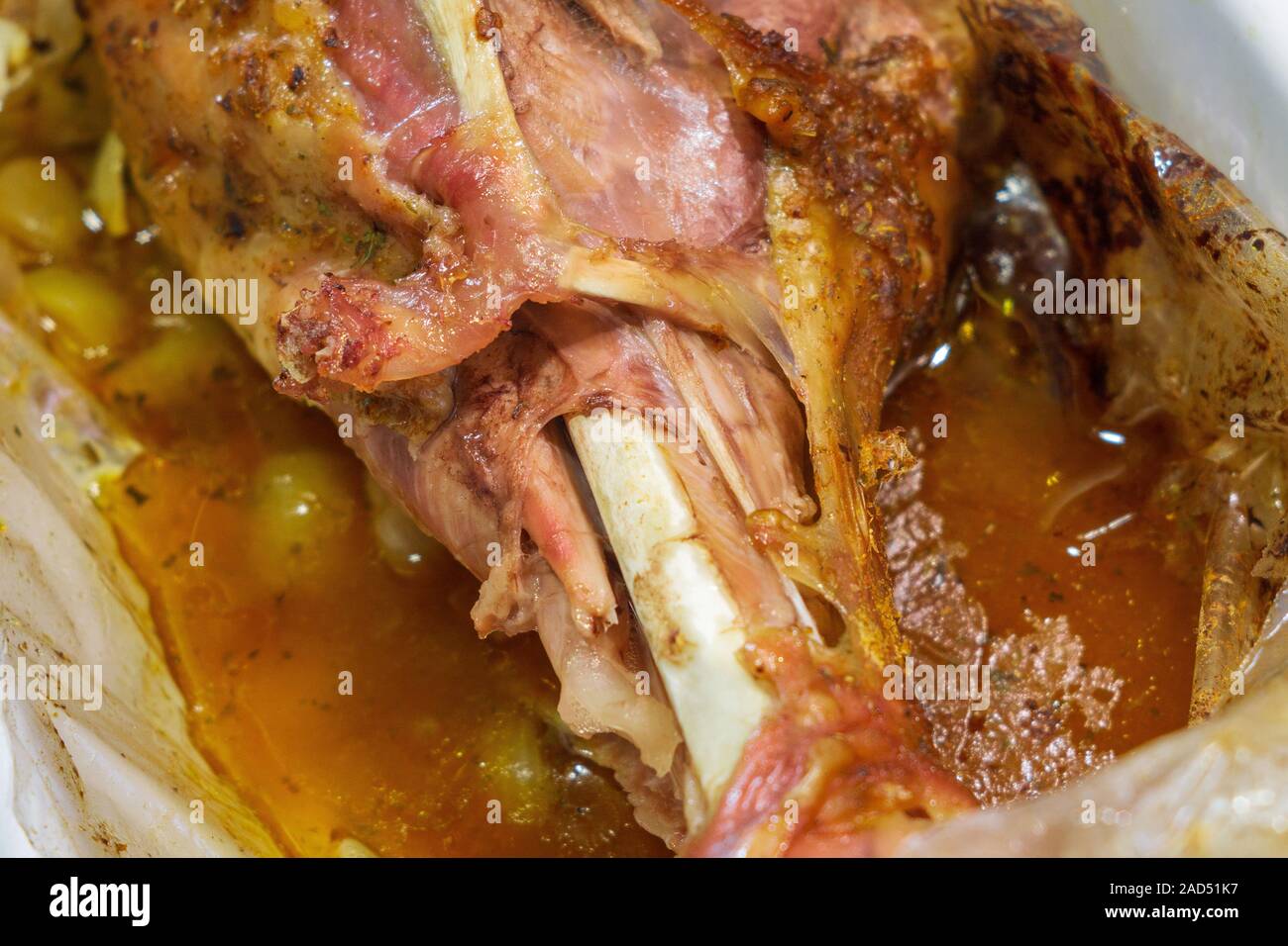 baked Turkey drumstick closeup macro. Roast Turkey cooked poultry meat