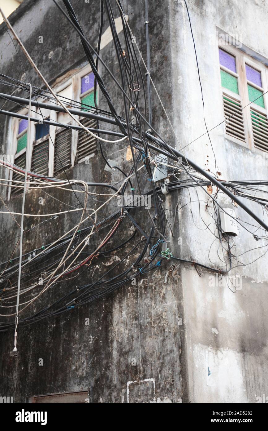 Electricity supply. Electrical wires and connections on the exterior of