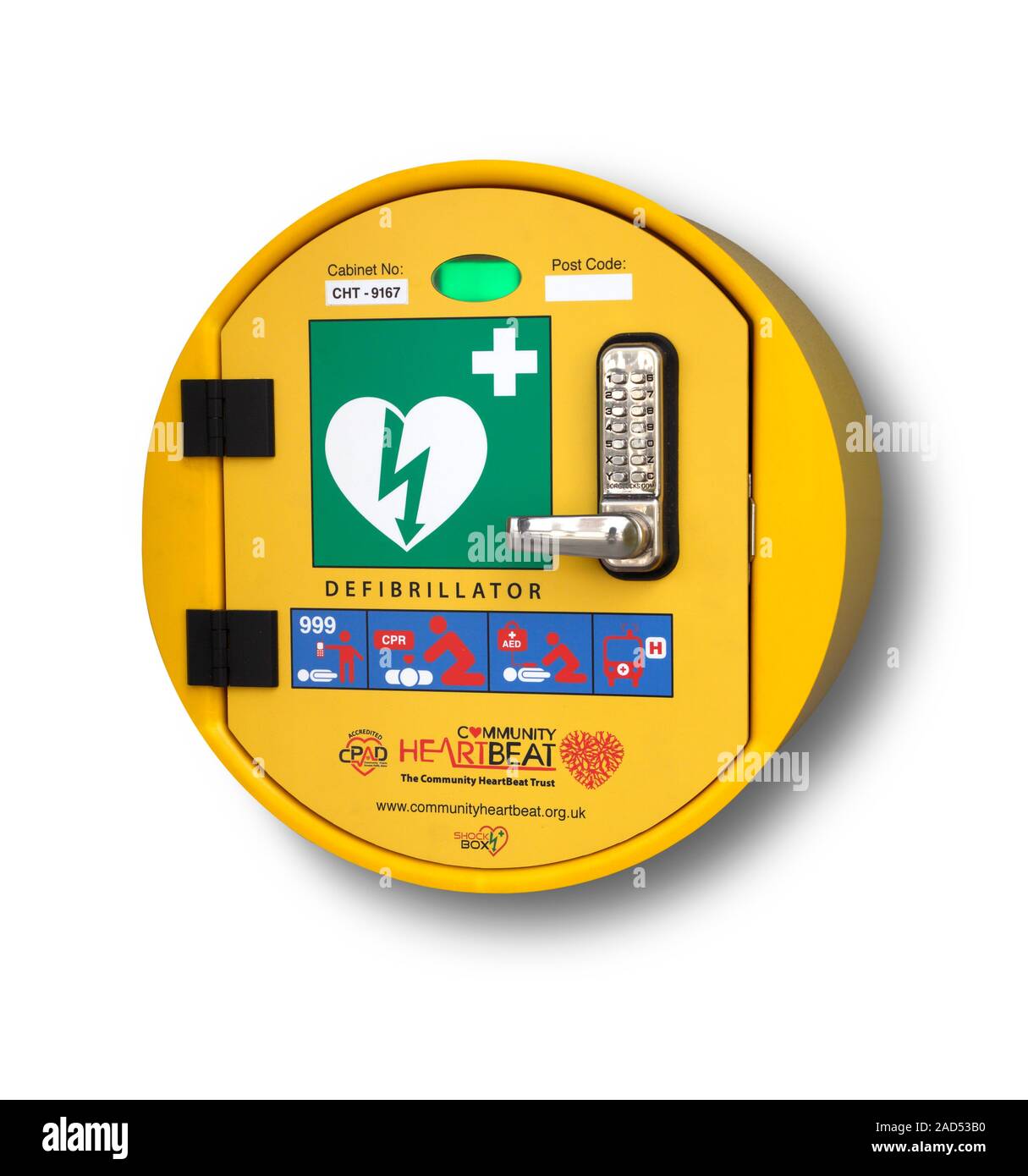 Community defibrillator The contains an automated
