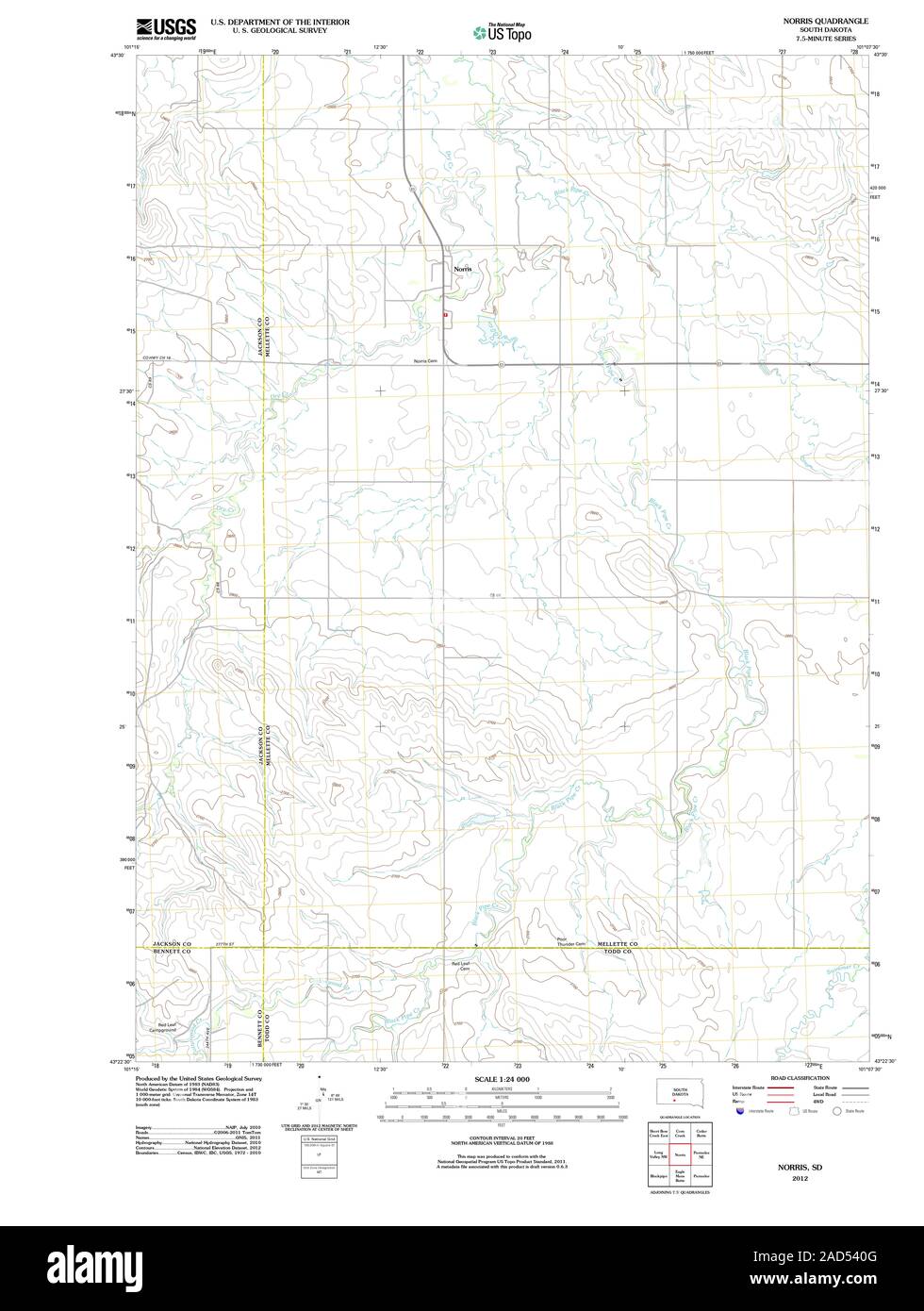 USGS TOPO Map South Dakota SD Norris 20120620 TM Restoration Stock Photo