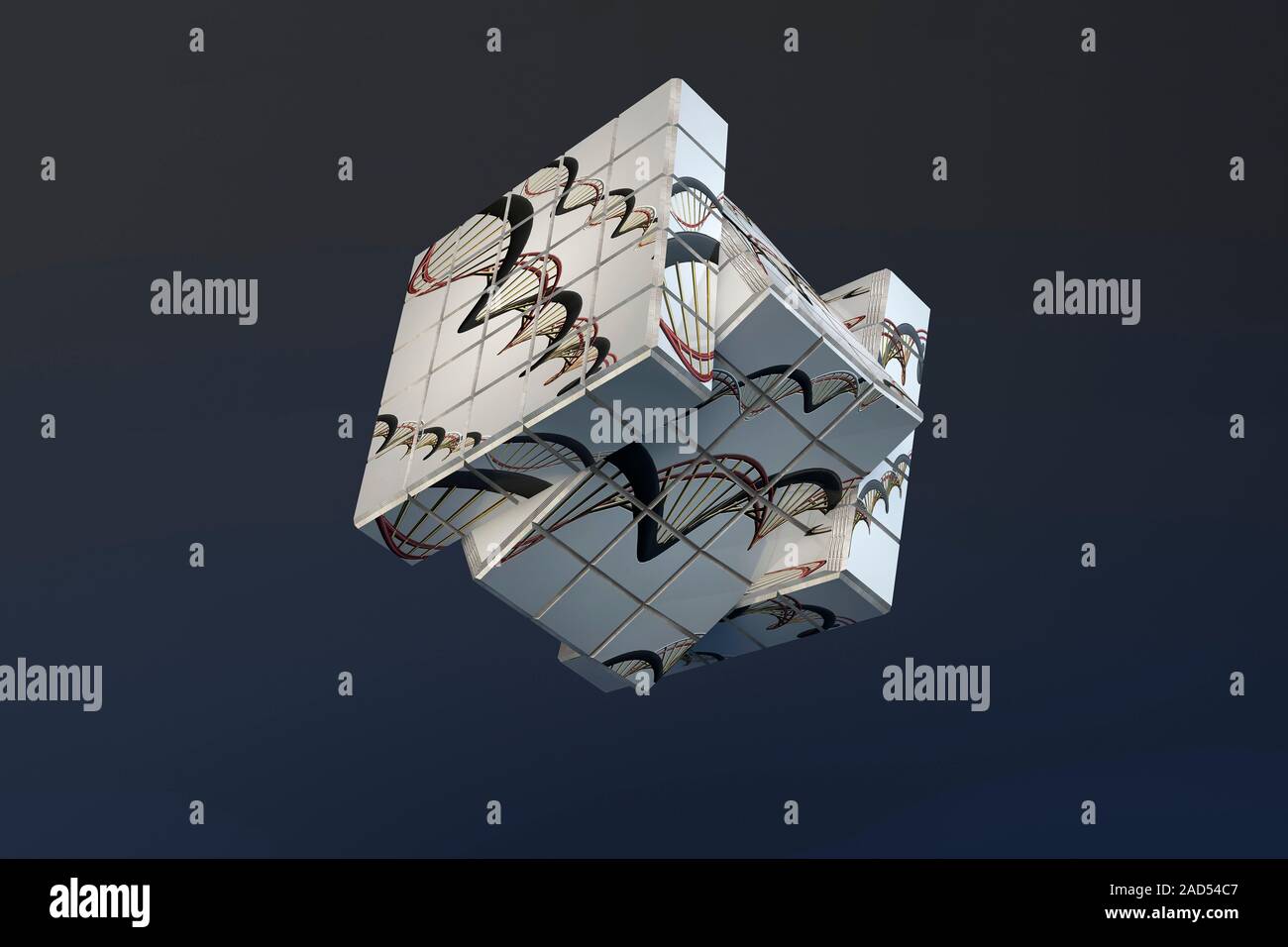 Genetic engineering, conceptual illustration. Puzzle cube with DNA ...