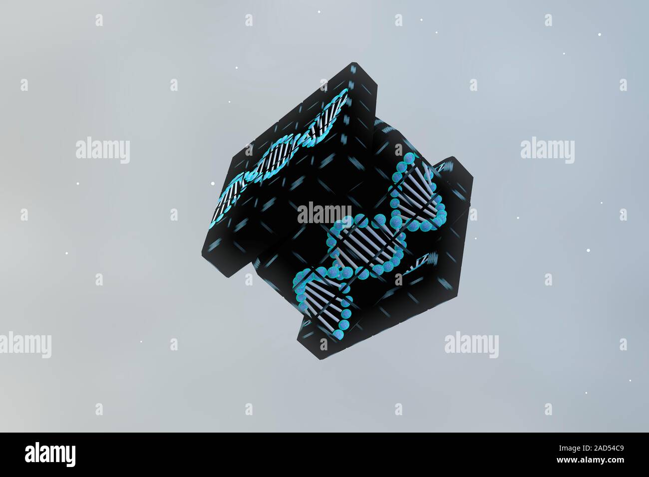 Genetic engineering, conceptual illustration. Puzzle cube with DNA ...