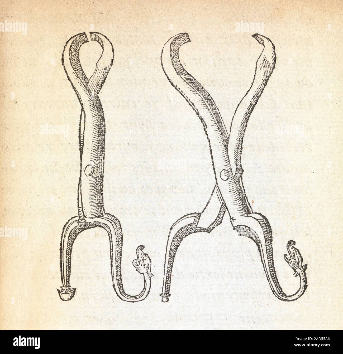 Hernia surgery instruments. 16thcentury illustration of instruments