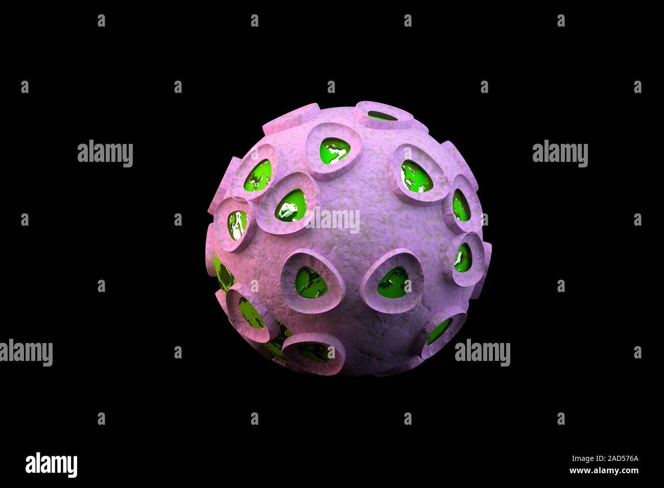 Clathrin lattice, illustration. This polyhedral protein lattice coats ...