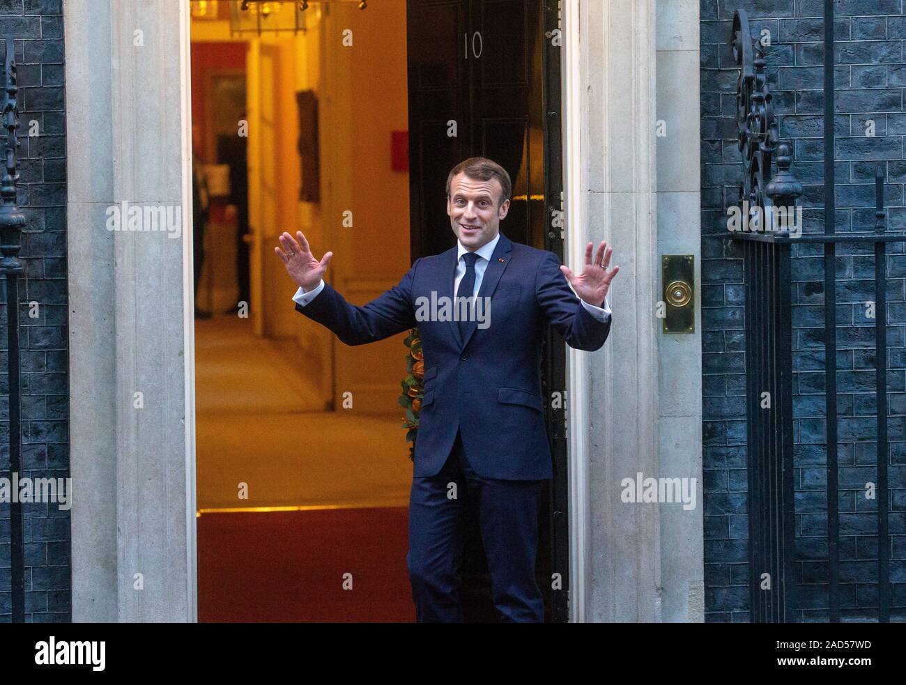 London, UK. 3 Dec 2019. Emmanuel Macron, President of France, arrives