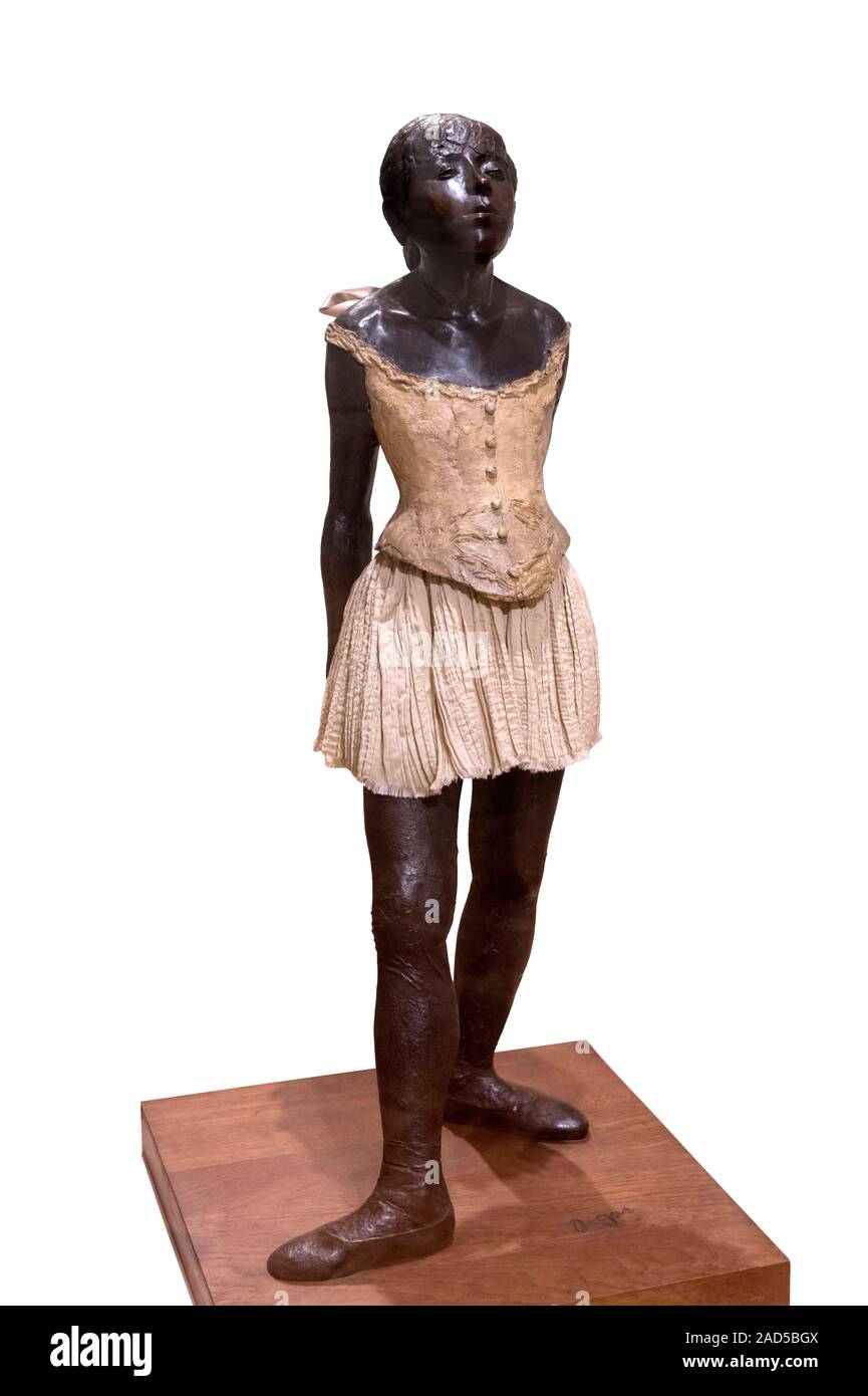 Degas bronze sculpture . “Little Dancer Aged Fourteen ( La Petite Danseuse de Quatorze Ans)”  by Edgar Degas (1834-1917), Airandor-Valsuani cast in 1998 from a wax original of 1878-81. Stock Photo