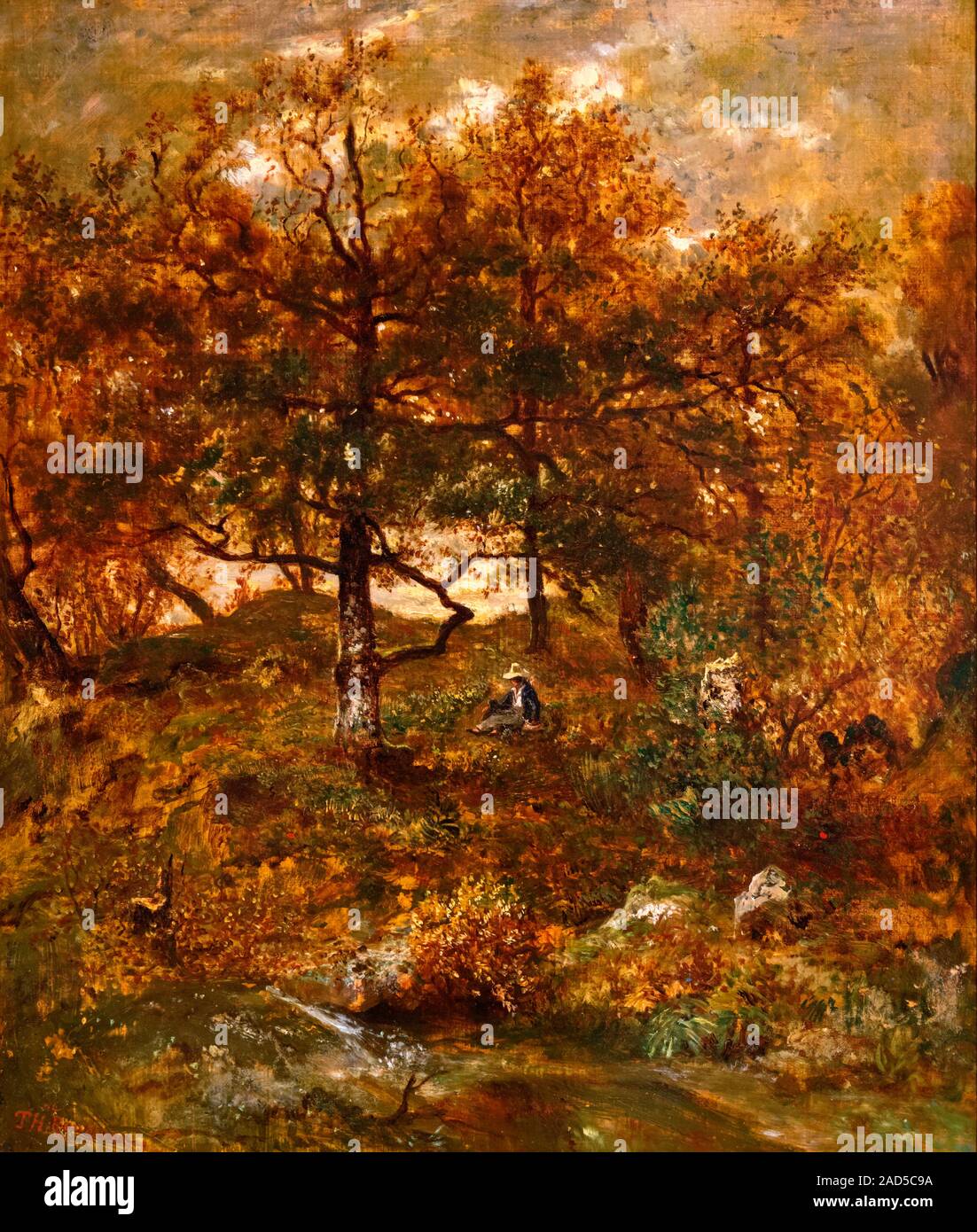 Autumn at St. Jean de Paris, Forest of Fontainebleau by Theodore Rousseau (1812-1867), oil on canvas, 1846 Stock Photo
