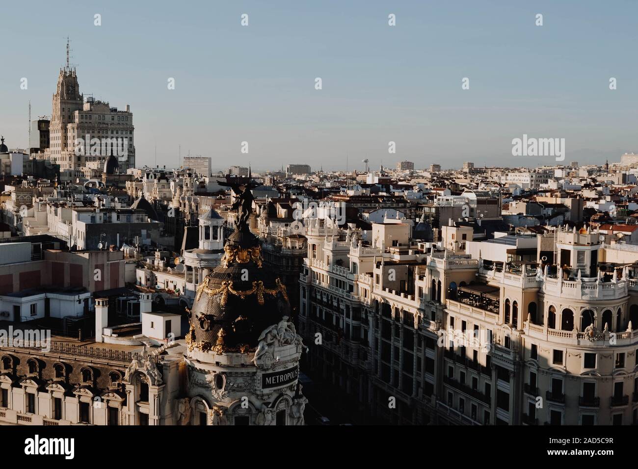 Aerial view of Madrid with the Metropolis building seen from the Circulo de Bellas Artes Stock Photo