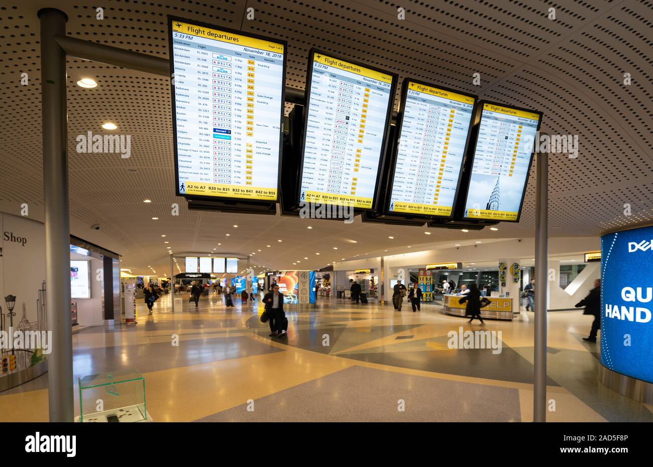 New York, November 19 Screens showing flight departures in Terminal 4