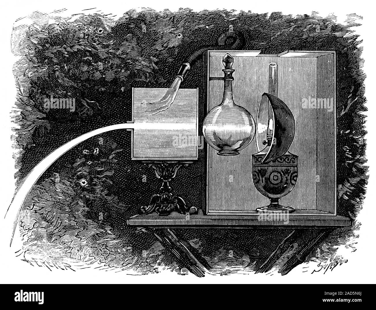 Light fountain experiment. 19thcentury illustration of the light