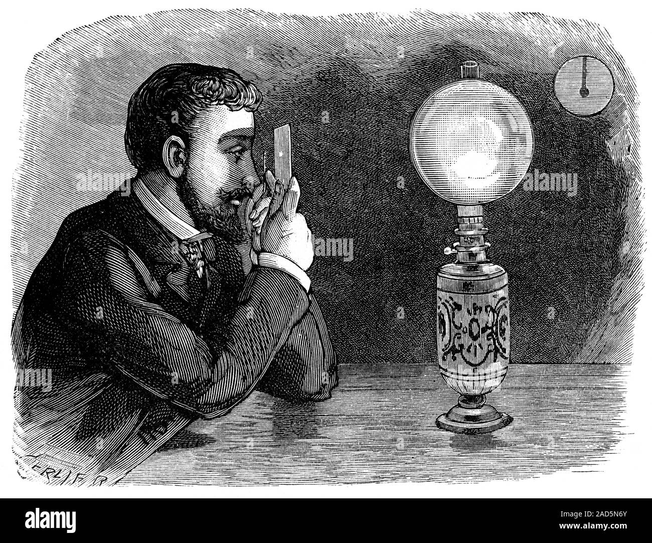 Pinhole camera experiment. 19thcentury illustration of an experiment