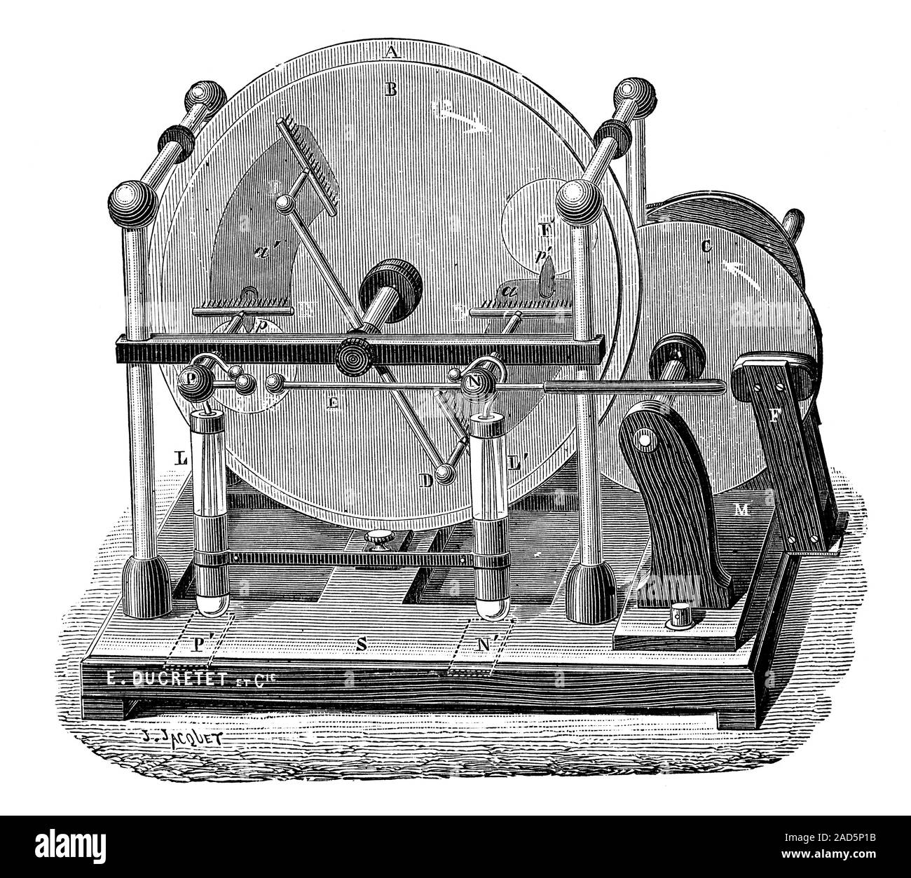 Holtz electrostatic induction generator. 19thcentury illustration of