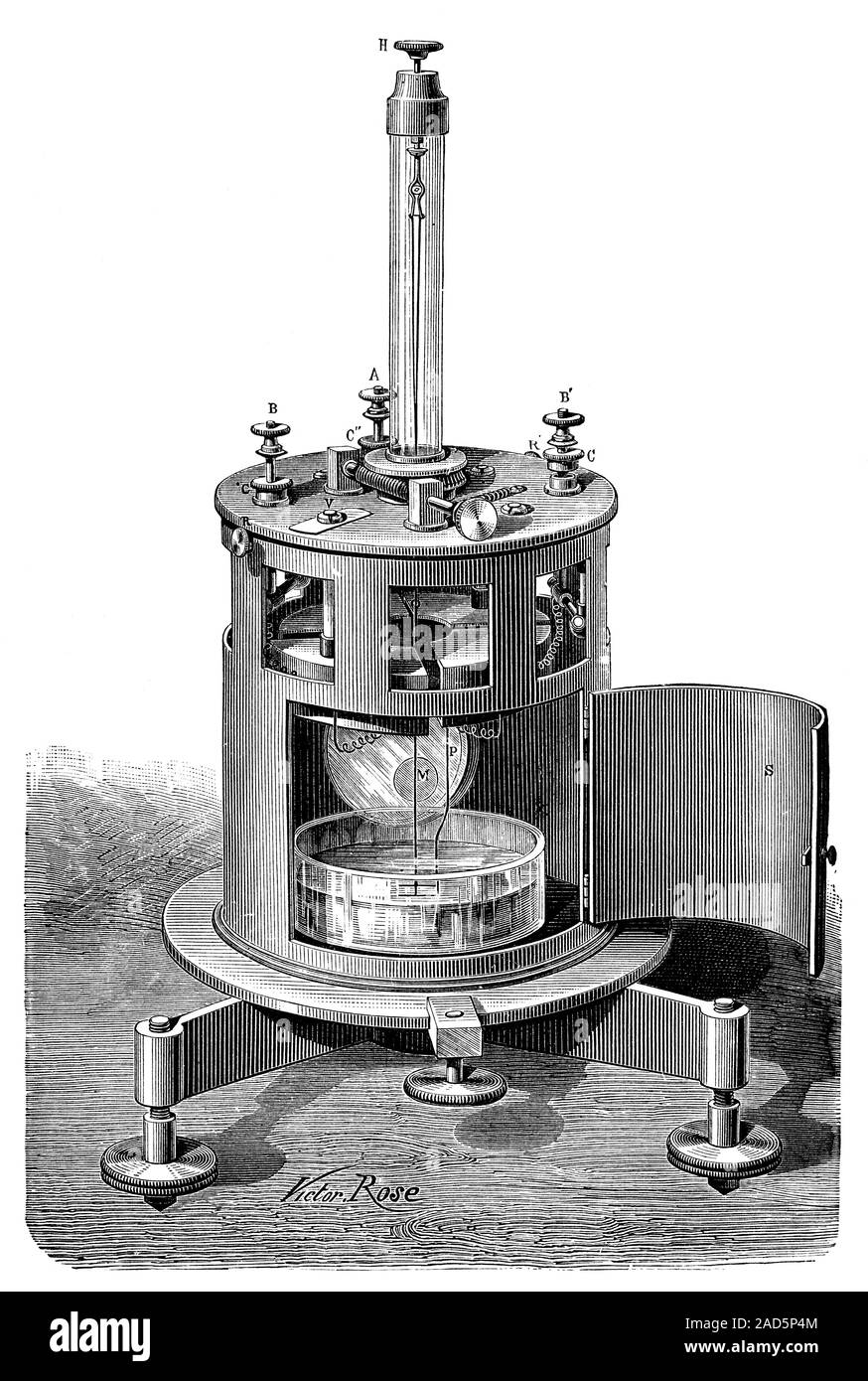 Thomson quadrant electrometer. 19thcentury illustration of the quadrant electrometer developed