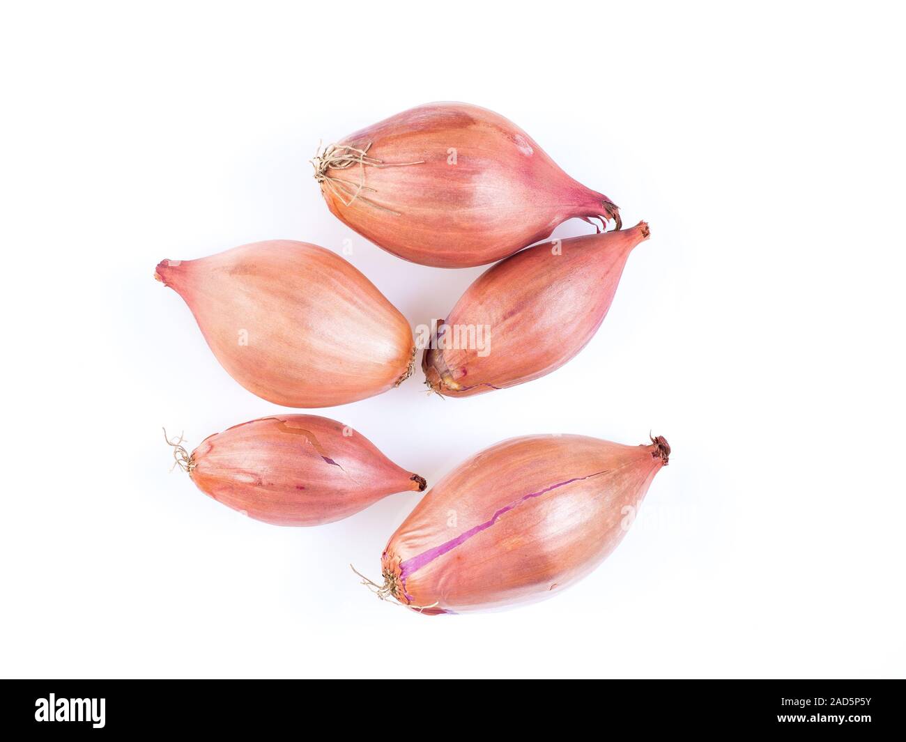 shallots onion on white background, bulbs, top view Stock Photo