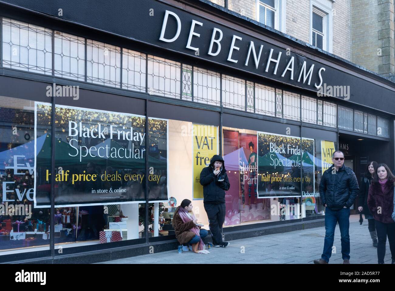Black Friday event at Debenhams high street department stall, UK Stock Photo