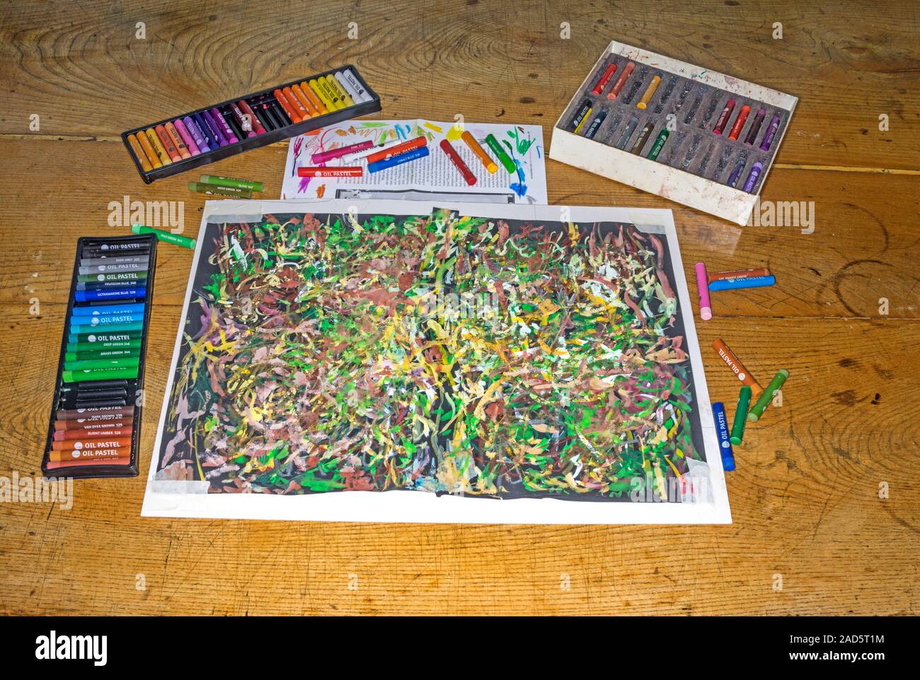 Oil pastels used to create an artwork Stock Photo